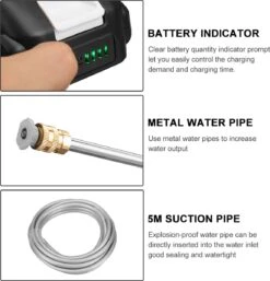 Merkloos Elektrische Accu-Hogedrukreiniger - 1.2mpa - Multifunctioneel Mondstuk - Draagbaar Oplaadbaar Snoerloos - Reinigingsspuitpistool - Met Rijke Accessoires - Voor Auto, Tuin, Terras, Raam - Zwart -Tuingereedschap 1152x1200