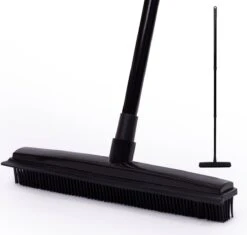 CLEANLY® Rubberen Bezem Met Vloerwisser - Kappersbezem - Zachte Bezem Binnen & Buiten - Vloertrekker Met Steel - 68-150 Cm