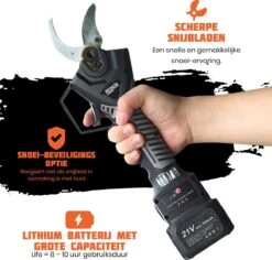 Reichlër® Elektrische Snoeischaar - 40 Mm Snijdiameter - 2x Accu - Anti-cut Functie - Heggenschaar - Takkenschaar - Zwart -Tuingereedschap 1200x1145