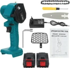 Merkloos Mini Accu Kettingzaag - 4 Inch Elektrische Boomzaag - Handkettingzaag - Met 2 Accu En 1 Oplader - Voor Tuinboom Ranch Bomen Snijden Hout- Blauw -Tuingereedschap 1200x1170 5
