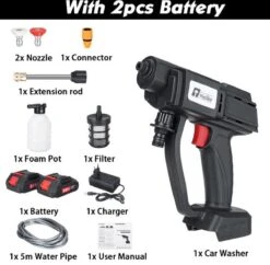Merkloos Elektrische Accu-Hogedrukreiniger - 20Bar - Multifunctioneel Mondstuk - Draagbaar Oplaadbaar Snoerloos - Reinigingsspuitpistool - Met Rijke Accessoires - Voor Makita 18V-batterij - Voor Auto, Tuin, Terras, Raam (Zwart) -Tuingereedschap 1200x1178 2