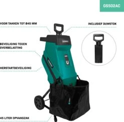 VONROC Hakselaar/Shredder 2500W – Voor Takken Tot Ø45mm – Incl. 45L Opvangzak & Duwstok -Tuingereedschap 1200x1179 1