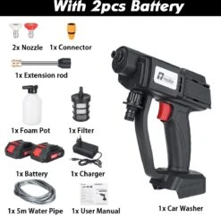 Merkloos Elektrische Accu-Hogedrukreiniger - 20Bar - Multifunctioneel Mondstuk - Draagbaar Oplaadbaar Snoerloos - Reinigingsspuitpistool - Met Rijke Accessoires - Voor Makita 18V-batterij - Voor Auto, Tuin, Terras, Raam (Zwart) -Tuingereedschap 1200x1179 2