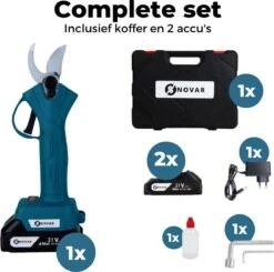 NovarGarden® Elektrische Snoeischaar NG1 - 2x Accu - Elektrisch - Takkenschaar - Op Batterij - 28mm -Tuingereedschap 1200x1189 1
