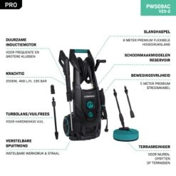 VONROC PRO Hogedrukreiniger V25-2 – 2500W – 195 Bar – 468 L/h – Duurzame Inductiemotor – Incl. 8m Slang, Slanghaspel, Terrasreiniger, Reinigingstank En Meer -Tuingereedschap 1200x1200 157