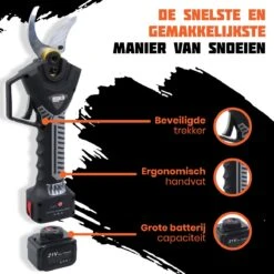 Reichlër® Elektrische Snoeischaar - 40 Mm Snijdiameter - 2x Accu - Anti-cut Functie - Heggenschaar - Takkenschaar - Zwart -Tuingereedschap 1200x1200 203