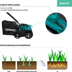 VONROC Elektrische Verticuteermachine - Gazonbeluchter – 1300W – Maaibreedte 320 Mm – 4 Dieptestanden (12/9/6/3 Mm) – Incl. 35L. Opvangbak -Tuingereedschap 1200x1200 285