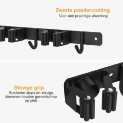 Volcan Bezemhouder - Bezem Ophangsysteem Tuingereedschap - Gereedschapshouder - Zelfklevend - 3M Tape - 3 Houders 4 Haken - RVS Zwart -Tuingereedschap 1200x1200 564