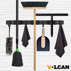 Volcan Bezemhouder - Bezem Ophangsysteem Tuingereedschap - Gereedschapshouder - Zelfklevend - 3M Tape - 3 Houders 4 Haken - RVS Zwart -Tuingereedschap 1200x1200 565