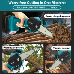 Merkloos Mini Accu Kettingzaag - 4 Inch Elektrische Boomzaag - Handkettingzaag - Met 2 Accu En 1 Oplader - Voor Tuinboom Ranch Bomen Snijden Hout- Blauw -Tuingereedschap 1200x1200 776
