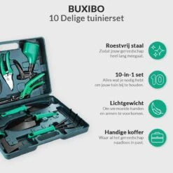 Tuinierset 10 Delig Met Complete Gereedschapskoffer Set Inclusief Tuinschaar, Handschep, Handhark, Plantenspuit, Haakvormige Voegenkrabber, Bloemenschepje, Bloemenschaar, Grasschaar En Heggenschaar -Tuingereedschap 1200x1200 936