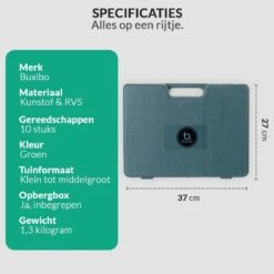 Tuinierset 10 Delig Met Complete Gereedschapskoffer Set Inclusief Tuinschaar, Handschep, Handhark, Plantenspuit, Haakvormige Voegenkrabber, Bloemenschepje, Bloemenschaar, Grasschaar En Heggenschaar -Tuingereedschap 1200x1200 938