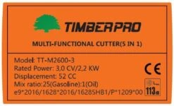 TIMBERPRO - 5-in-1 – Multitool – Benzine - Kettingzaag - Bosmaaier -Kantenmaaier - Haagschaar - Verlengstuk - 52 Cc. -Tuingereedschap 1200x729