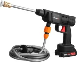 Merkloos Elektrische Accu-Hogedrukreiniger - 1.2mpa - Multifunctioneel Mondstuk - Draagbaar Oplaadbaar Snoerloos - Reinigingsspuitpistool - Met Rijke Accessoires - Voor Auto, Tuin, Terras, Raam - Zwart -Tuingereedschap 1200x976