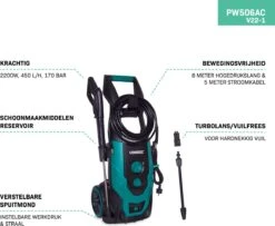 VONROC Hogedrukreiniger V22-1 2200W – 170 Bar – 450 L/h – Incl. 8m Slang, Reinigingsmiddelen Tank, Spuitstukken En Accessoires -Tuingereedschap 1200x986